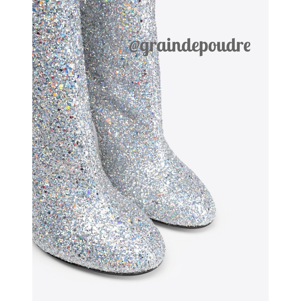 New! ๐HP๐ Margiela MM6 Silver Glitter Zip Back Nail Heel Ankle Boots 39 8.5 - Picture 3 of 6